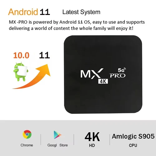 Imagen 2 del producto MX Pro TV Box actualizado Android 11 4G 5G Dual-WIFI 4K HD H.265 reproductor multimedia de vídeo 3D cine en casa para decodificador de TV