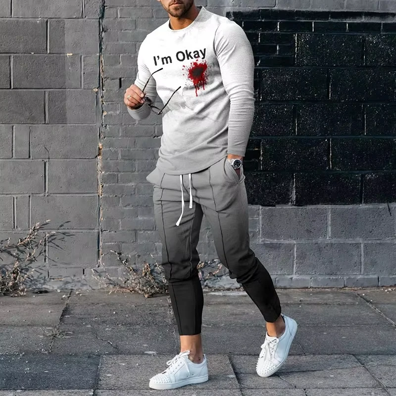 Autumn Men's T Shirt Set Long Sleeve O Neck Urban Jogging 3D Printed Fashion Casual Streetwear Oversized Outfits Sportswear Suit