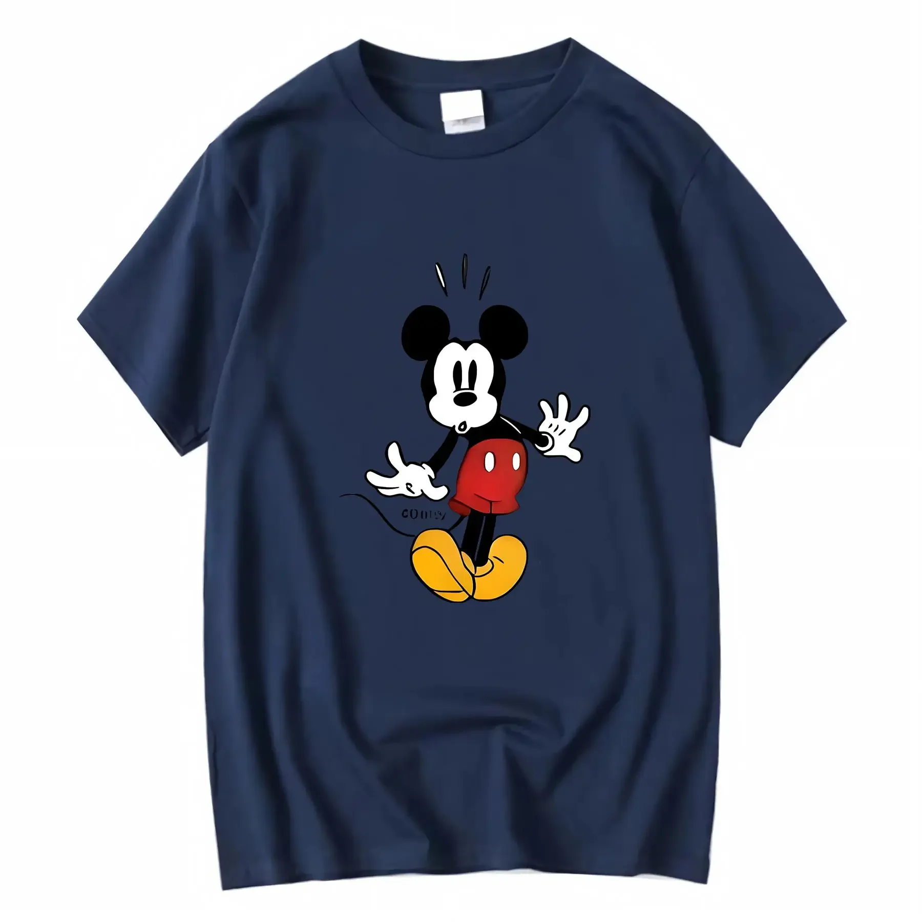 تي شيرت نسائي من القطن الأبيض مطبوع عليه ميكي ماوس وميني برقبة دائرية وقابل للغسل في الغسالة طوال الموسم مريح مناسب عتيق #4