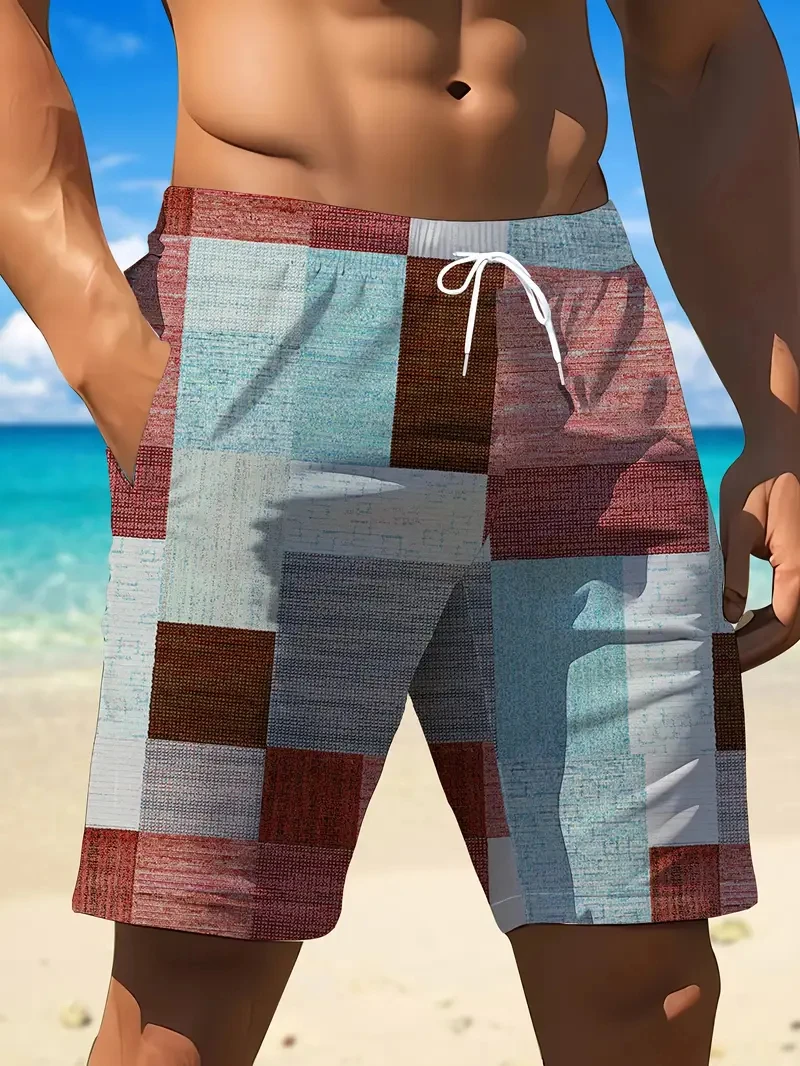 Men Shorts 3D Print Vintage Plaid Pattern Beach Short Pants Causal Street Men Women Shorts Harajuku Y2k Swimming Board Trunks