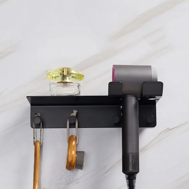 Imagem -04 - Escovado Ouro Latão Secador de Cabelo do Banheiro Rack Suporte do Secador de Sopro Prateleira de Banho de Parede Acessórios Domésticos