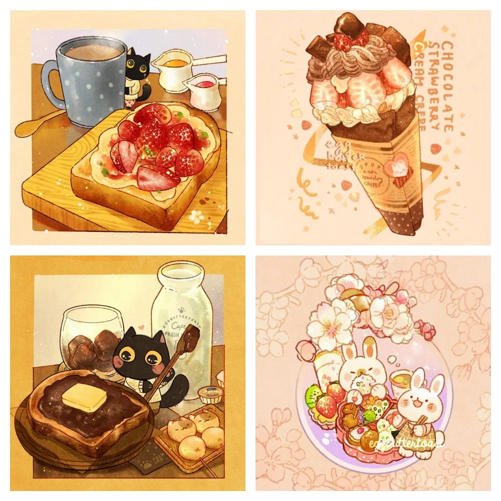 Kit de pintura de diamantes de ilustración de pastel Gourmet, pegatina de estilo cómic de dibujos animados, bordado de diamantes, mosaico hecho a mano, regalos de decoración del hogar