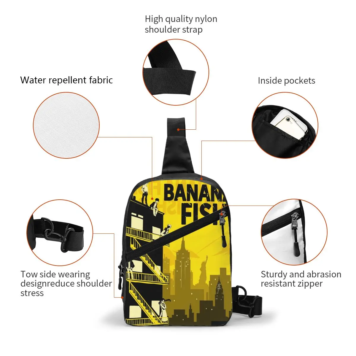 Banana Fish Chest Bag new york city urban eiji okumura ash lynx Leisure Shoulder Bags Unisex Trip Motorcycle Phone Sling Bag