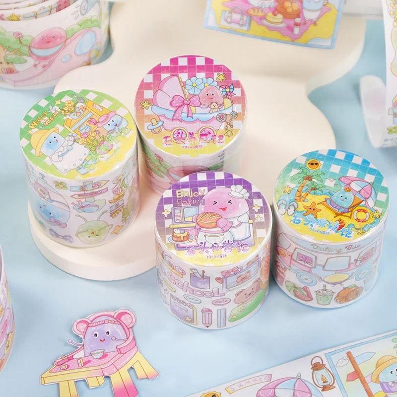 Contain Random Items, Cute Pet Little Stone Summer Washi Tape Set, 1/4/12 Rolls, Kawaii Beach Decorative Tape for Journal 0