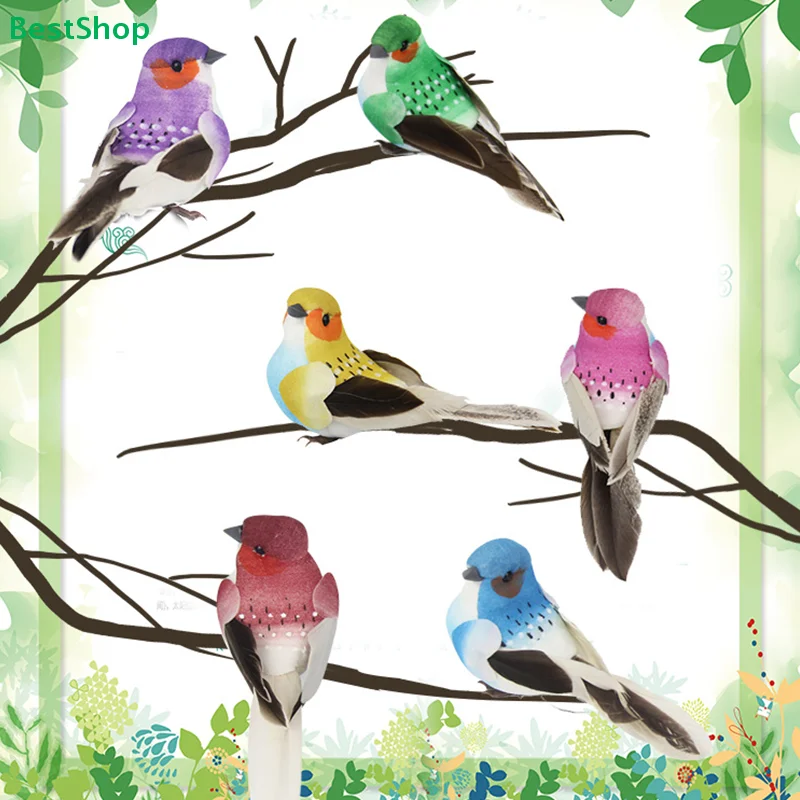 ★★★Artificial Feather Birds – 6-Pack Colorful Fake Birds on Branches for Wreath & Home Decor