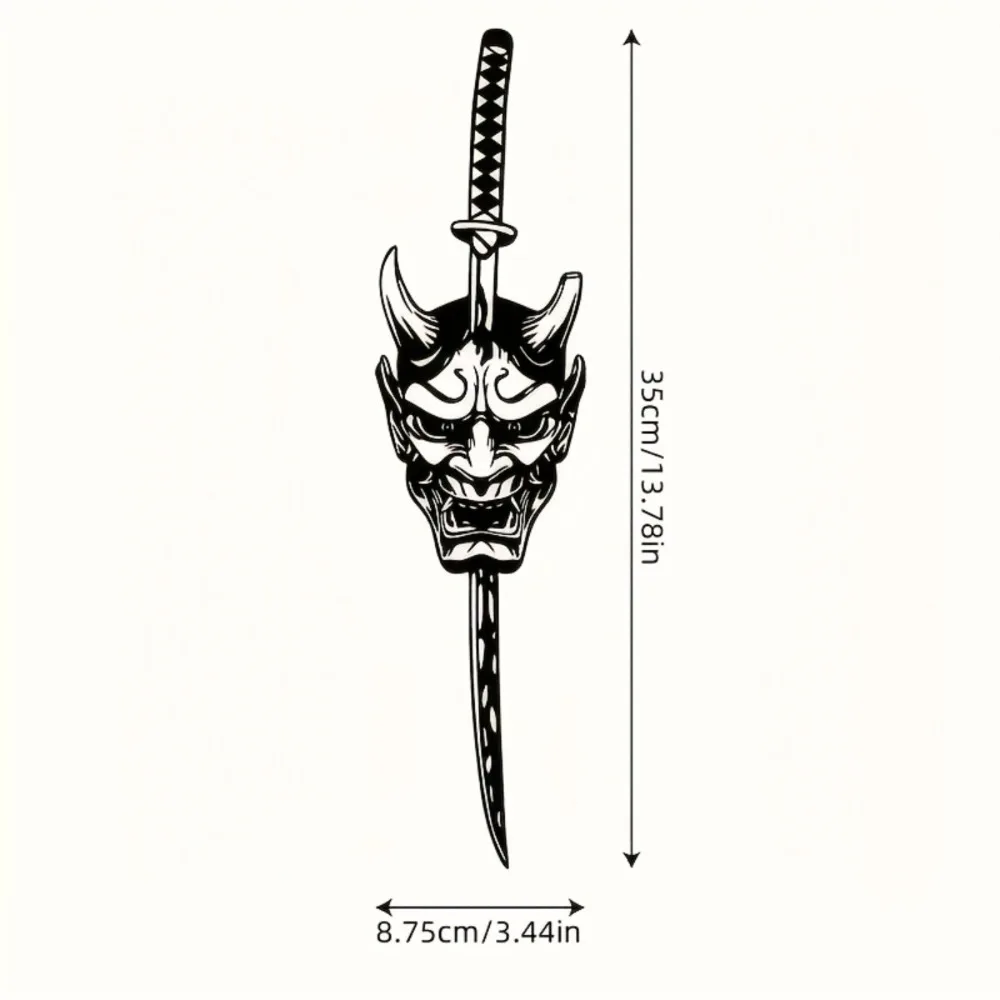 1pc 2D Flat Metal Samurai Sword & Demon Mask Wall Hanging Art Deco Home Bedroom Garden Decor