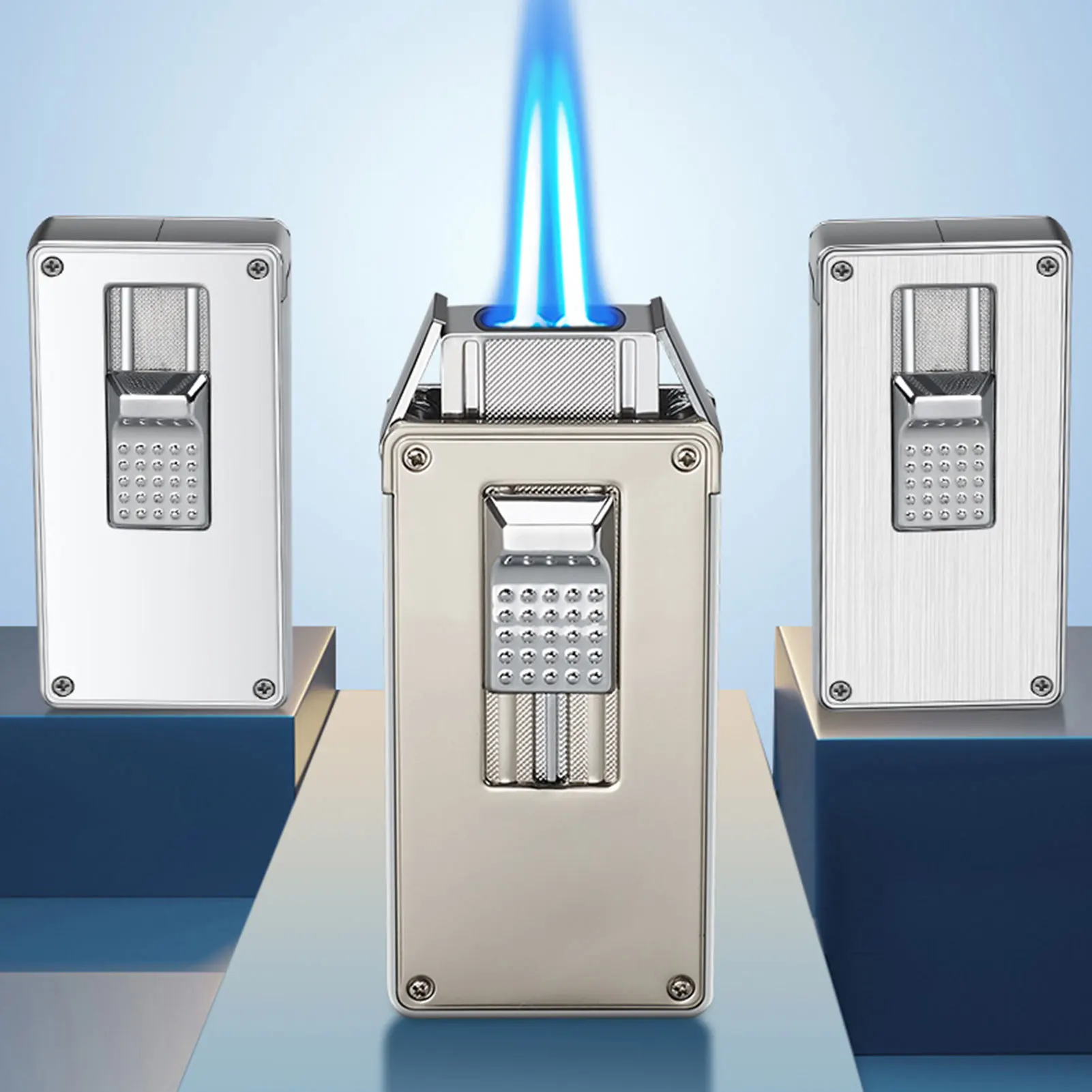 

Windproof Dual-Jet Flame Lighter Refillable Butane Lighter Adjustables Flame Size Metal Lighter Dad Present