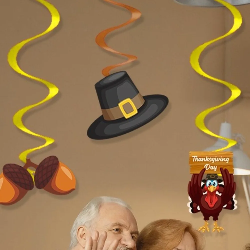 

Cartoon Thanksgiving Spirals Hanging Flag Corn Turkey Pumpkin Celebration Turkey Spiral Ornaments Paper