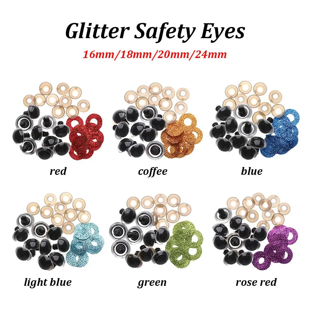 10pcs 16/18/20/24mm Round Plastic Clear Plush Doll Findings Stuffed Toys Glitter Safety Eyes Nonwovens Hard Washer