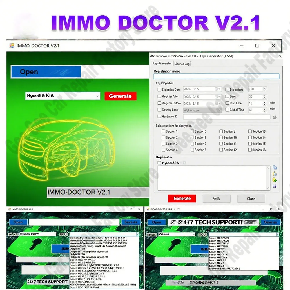 Immo Off Software ECU Chip Tuning IMMO DOCTOR V2.1 obd2 scanner With Unlimited KEYGEN MULTI BRAND for sim2k MT38 ME 17.9.2 MED17