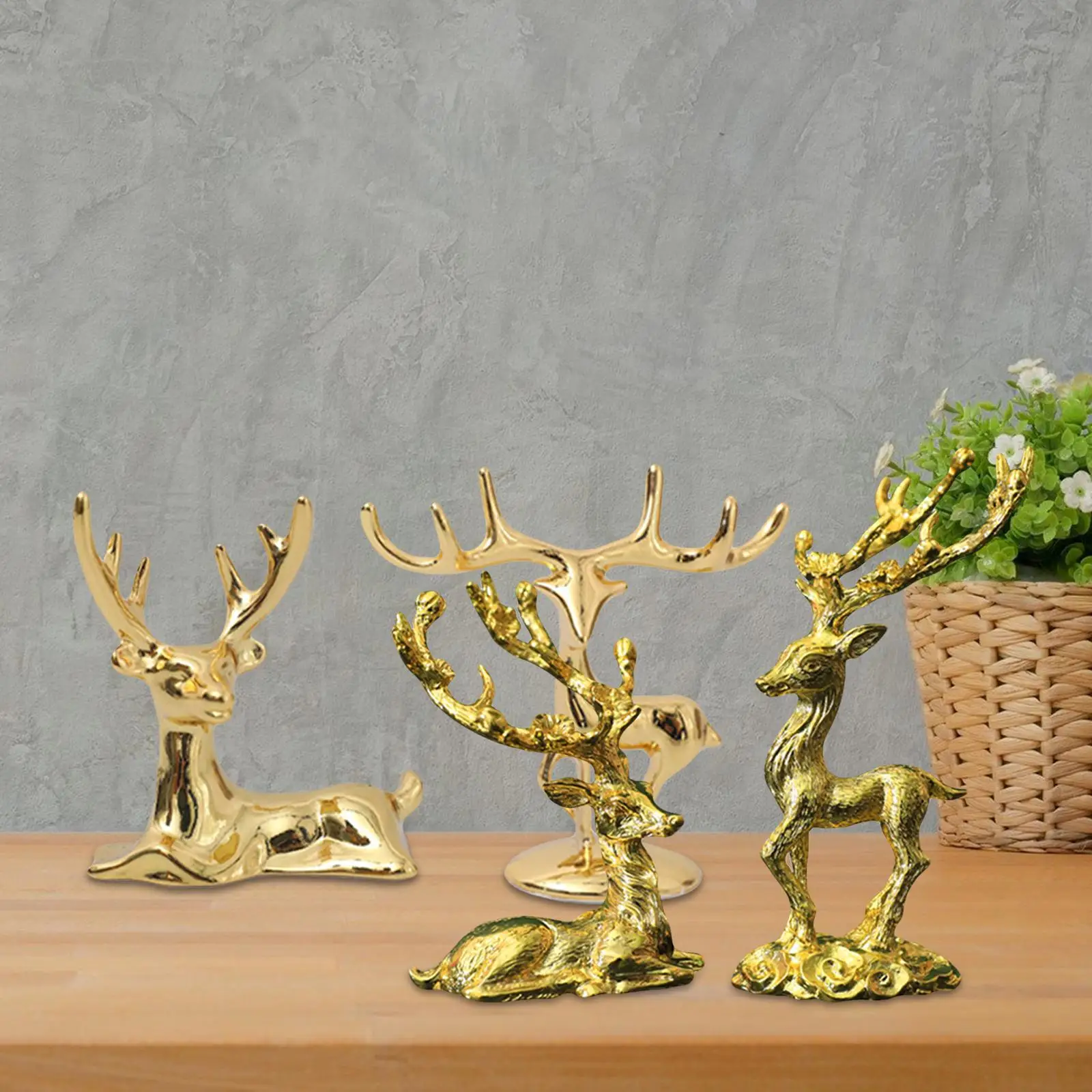 2Pcs Sika Deer Sculpture Ornament Crafts Feng Shui for Tabletop TV Cabinet Car