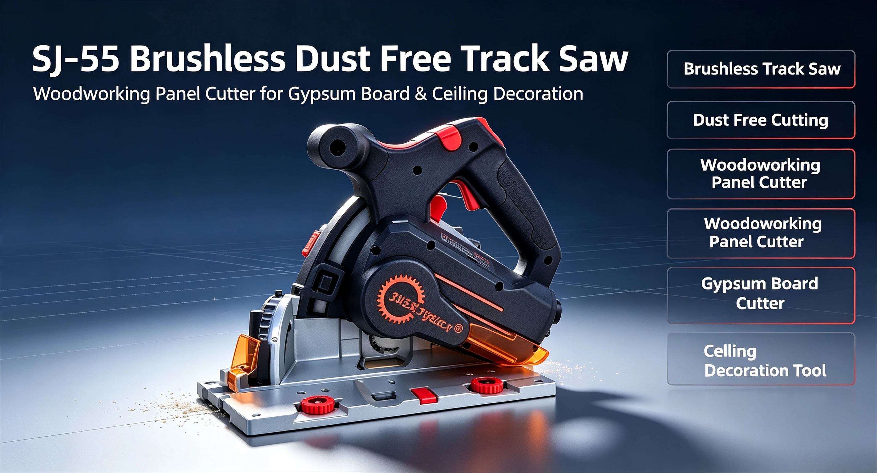 SJ-55 Brushless Dust Free Track Saw, Woodworking Panel Cutter for Gypsum Board & Ceiling Decoration