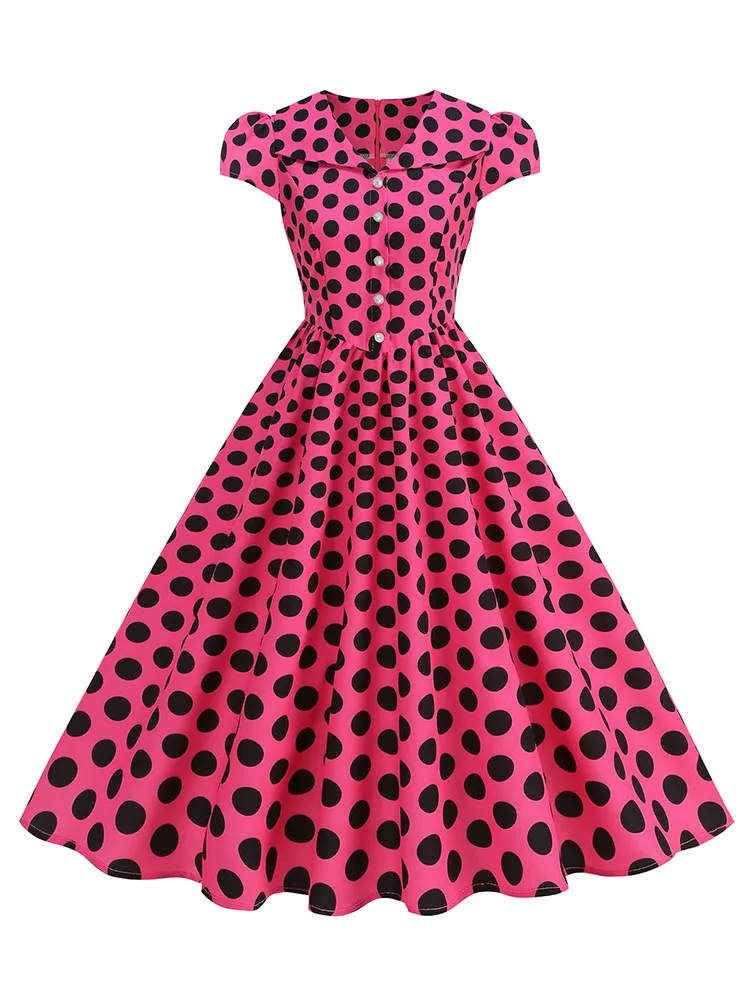 Women's Polka Dot Summer Dress 50s Retro Vintage Peter Pan Collar A-Line Outfit for Party And Daily Wear