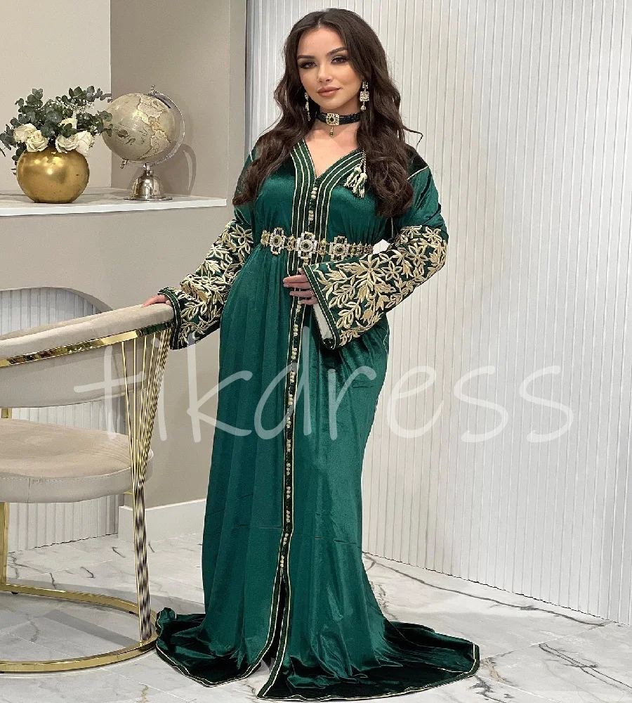

Albanian Navy Green Prom Dress 2025 Caftan Moroccan Turkish Evening Dress Plus Size Velvet Vestio De Novias FormalCustomized