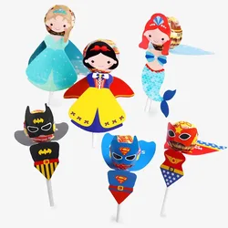 Superhero Princess Mermaid Themed Birthday Party Gift Favors Baby Shower Cake Candy Lollipop Decoration Cards for Kids Boy Girls
