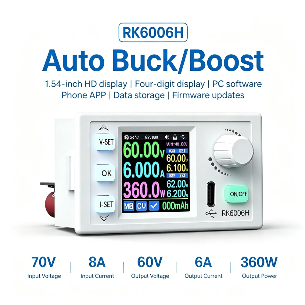 RK6006H RK6006H-BT Digital Boost Voltage Power Supply 0-60V 0-6A Adjustable Constant Voltage and Current Type C Interface