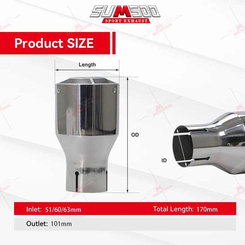حقيقي SUMSOO 1 قطعة ماتي 304 الفولاذ المقاوم للصدأ سيارة الخمار تلميح العادم تلميح نظام الأنابيب العالمي العادم تلميح