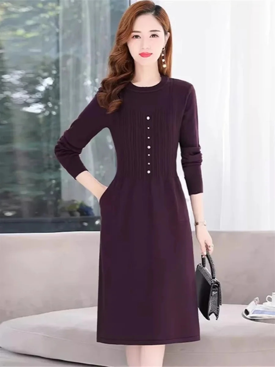 Malha midi dr feminino outono primavera novo sle sob casaco ele faionable camada base longa sve camisola dr