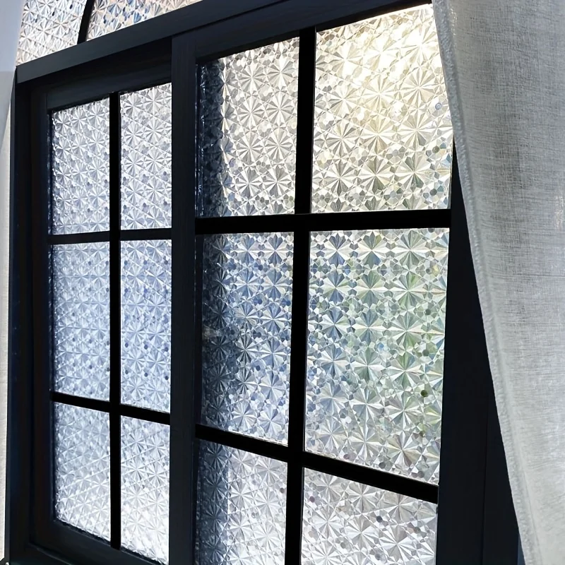 Diamond Pattern Privacy Window Film Roll Frosted Static Cling UV Block Heat Block for Bathroom Door Window Home