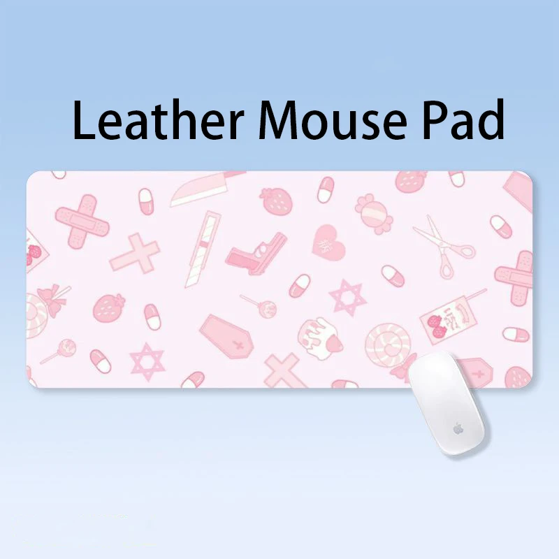 

Коврик для мыши из искусственной кожи с милым розовым и голубым бантом в виде кролика, креативный декор для офисного стола, подарок для девушки, противоскользящий коврик для компьютера