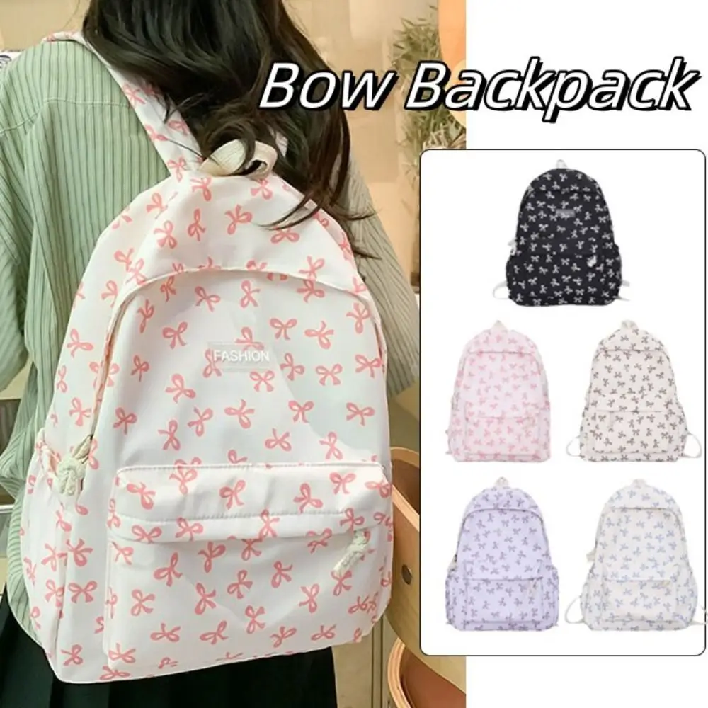 

Nylon Bow Backpack Adjustable Strap Lightweight Students School Bag Japanese Style Large Capacity Teenagers Shoulder Bag