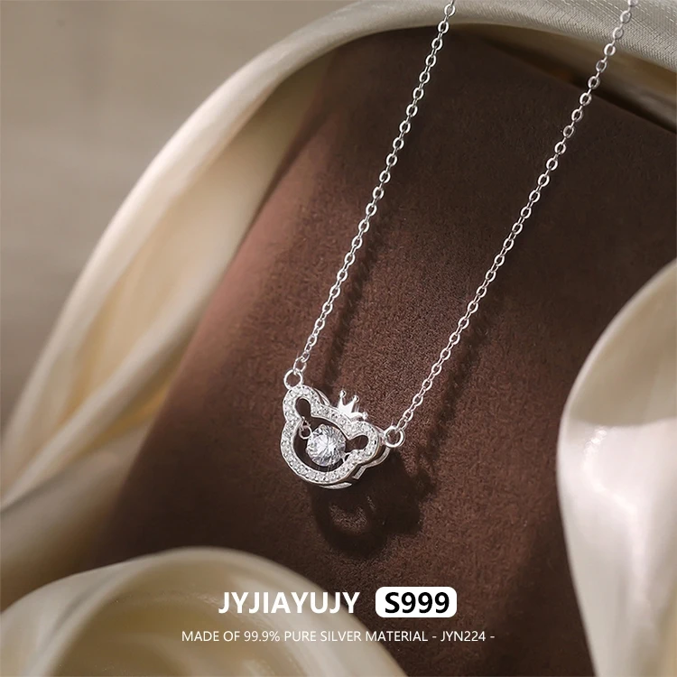 

JYJIAYUJY 100% цельное оригинальное чистое серебро S999 45 см, ожерелье-цепочка, маленький медвежонок, динамический циркон, модные ювелирные изделия, подарок на каждый день JYN224
