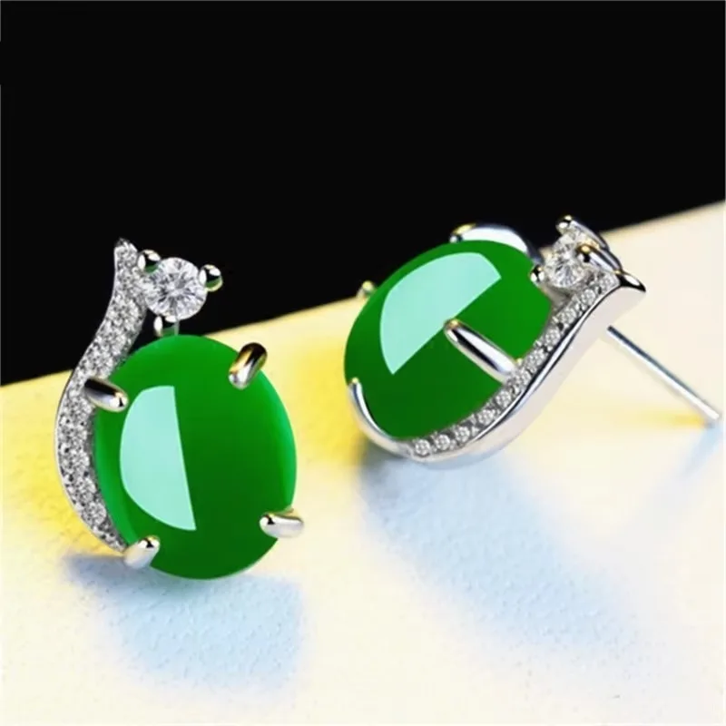 Natural Green Chalcedony Hand Carved Earrings Fashion Personality Boutique Jewelry Women's  Agate Earrings Wholesale