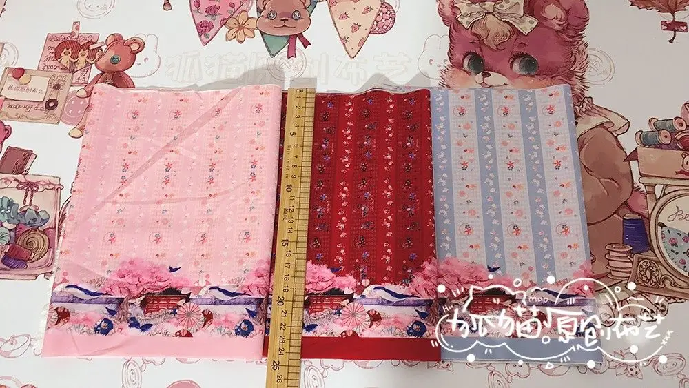 Japanese Wafuu “Whale & Koi Pond” Print Fabric - For BJD/Plush Doll Clothes & DIY Pet Apparel 24x145cm