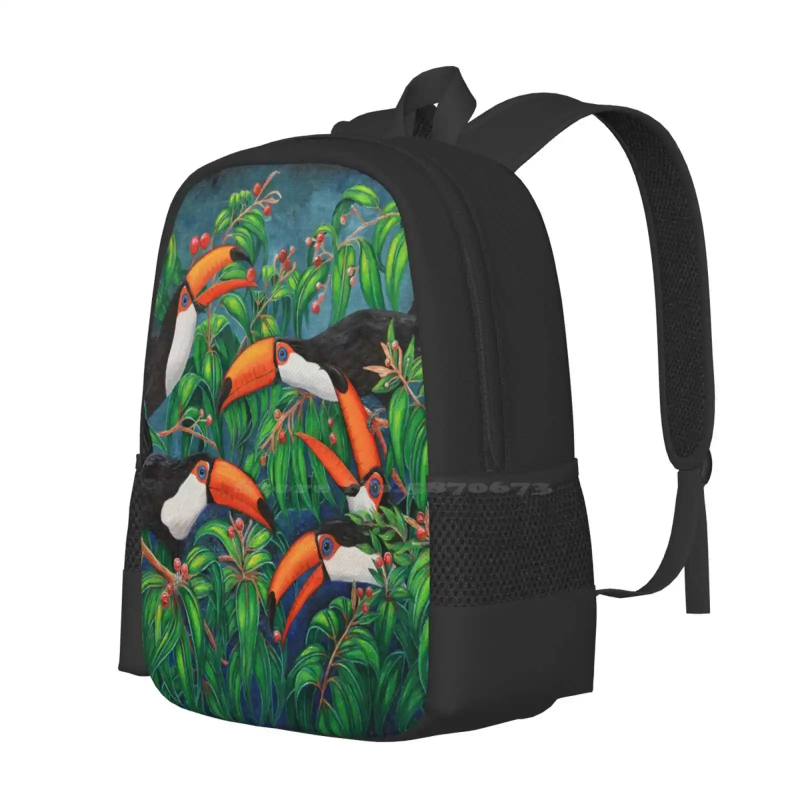 "Tukan Tee" Muster Design Bagpack Schult aschen Jules Sommer Tierwelt Tukane Vögel Vogel Ölgemälde Kunstwerk Original Kunst