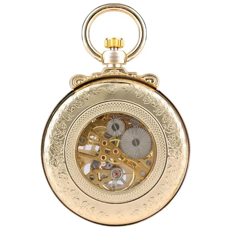 Vintage Golden Mechanical Pocket Watch Movement Roman Numerals Pendant Fob Chain Anique Clock Hours Men Women Xmas Gifts