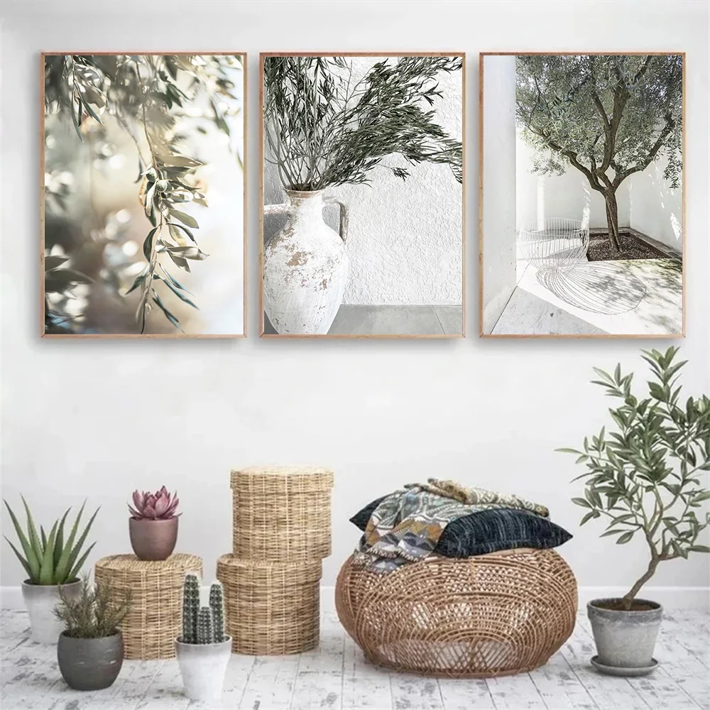 Olive Green Canvas Poster Painting Leaf Tree Wall Art Prints Italy Ancient Architecture Puglia Posters Picture Living Room Decor