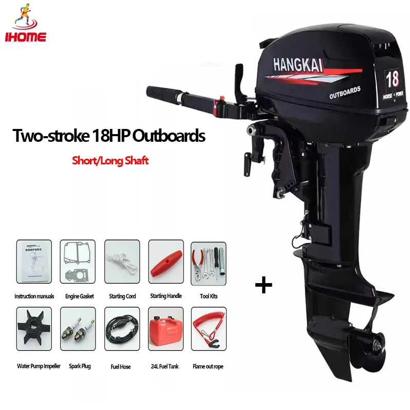 Hangkai Two-stroke 18HP Gasoline Outboards Propeller with F-N-R Gear Water-Cooling Boat Outboards for Assault Boat Plastic Boat