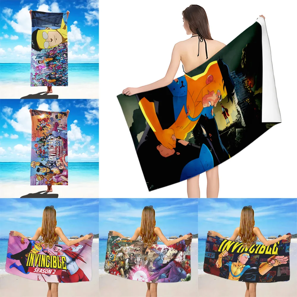 I-Invincible Cartoon Beach Towel Microfiber Sand Free Quick Dry Soft Sandproof Pool Towels for Women Travel Gym Shower Camping