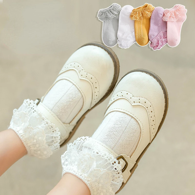 

Summer thin embroidered lace ruffle girls' socks multi-color princess dance socks pure cotton breathable mesh cute baby socks