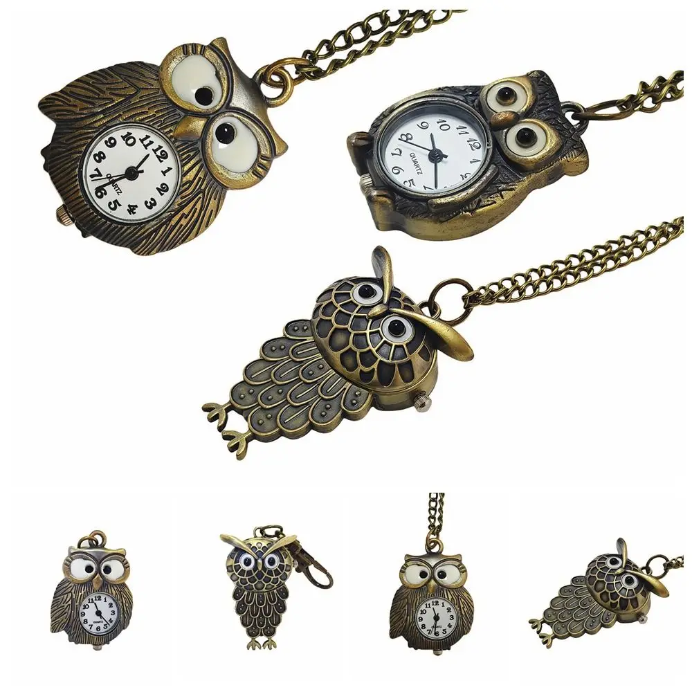 Fashionable Alloy Owl Pocket Watch Antique Bronze Color Quartz Mini Pocket Watch Vintage Pocket Watch Gift