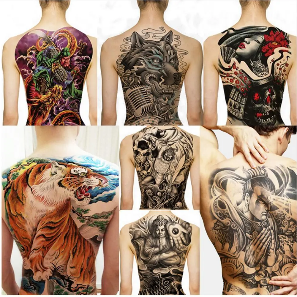 

Super Big Large Full Back Chest Tattoo stickers fish wolf Tiger Dragon Buddha waterproof temporary tattoos cool men women