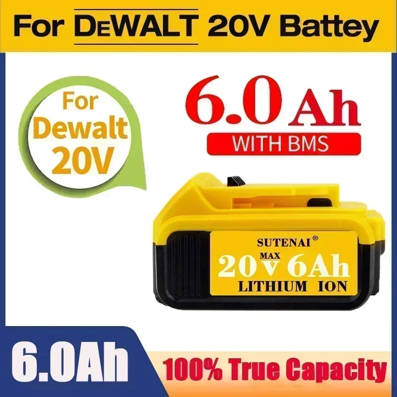 2023 อัพเกรด DCB200 20V 6000mAh แบตเตอรี่,สําหรับ Dewalt 18V DCB184 DCB200 DCB182 DCB180 DCB181 DCB182 DCB201 เครื่องมือแบตเตอรี่