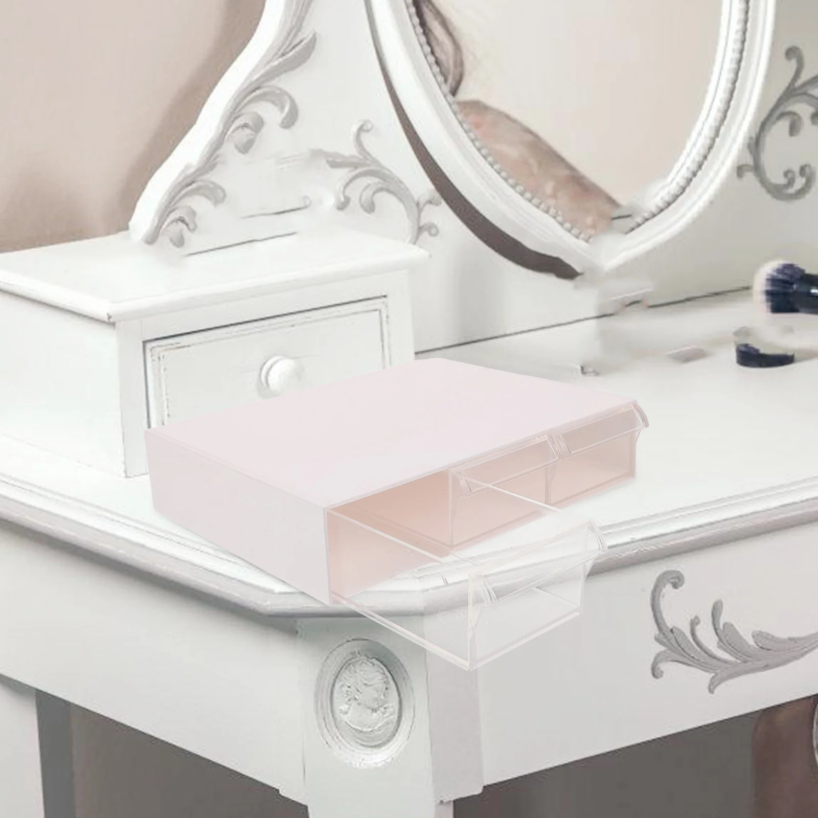 

Drawer Type Storage Box Transparent 3 Compartments Low Profile Desk ganizer Makeup Jewelry Case Office Stationery Box Storage