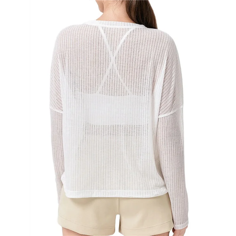 

ABRT-Womens Sheer Long Sleeve Mesh Top Crewneck Long Sleeve Loose See Through Workout Shirt Blouse