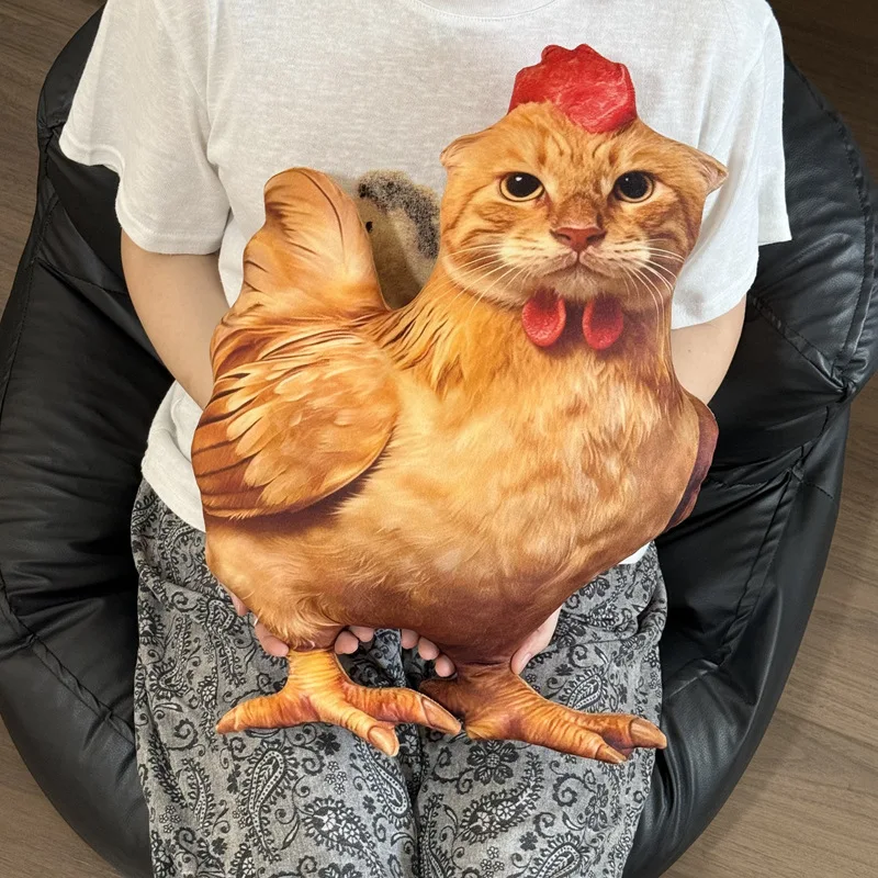 TreasuringU Cat Chicken Plush Doll Funny Cat Head Chicken Body Stuffed Doll Cushion Realistic 3D Print Throw Pillow Novelt Gifts