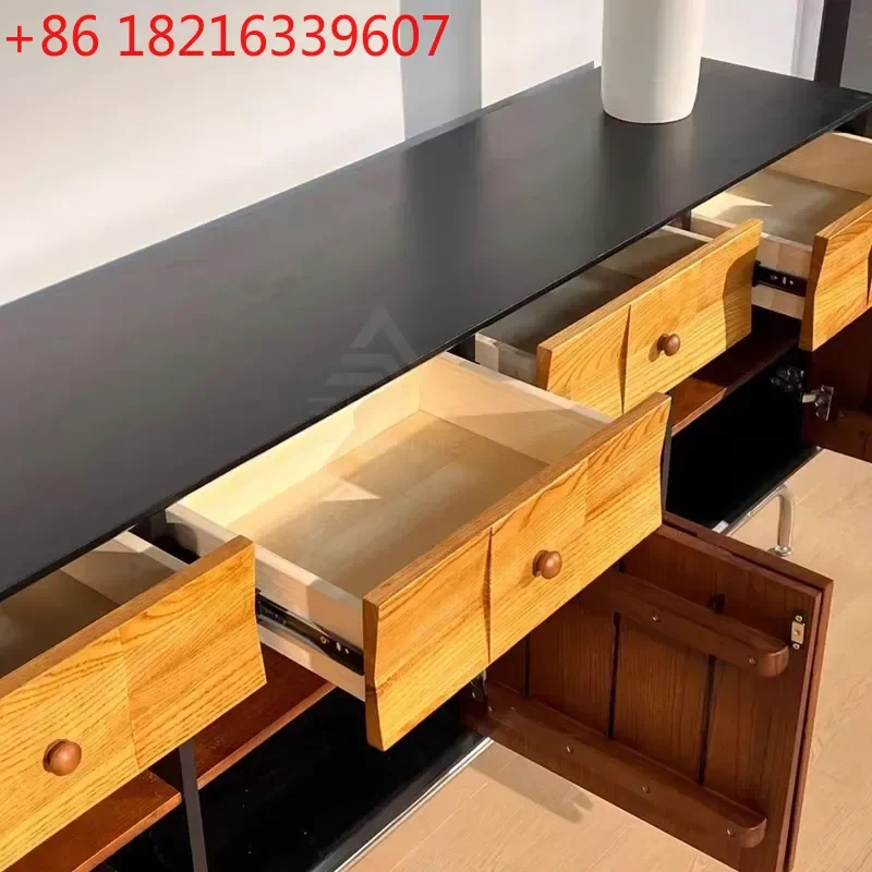 YAO Retro Solid Wood Bucket Cabinet Antique Door Storage Unit Light Luxury Dining Sideboard Living Room Wall Mounted Minimalist
