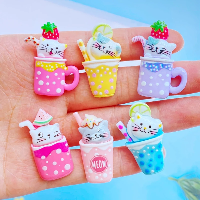 12Pcs New Cute Mini Cartoon Cup Cat Resin Flatback Ornament Nail Jewelry Making Hairwear Accessories