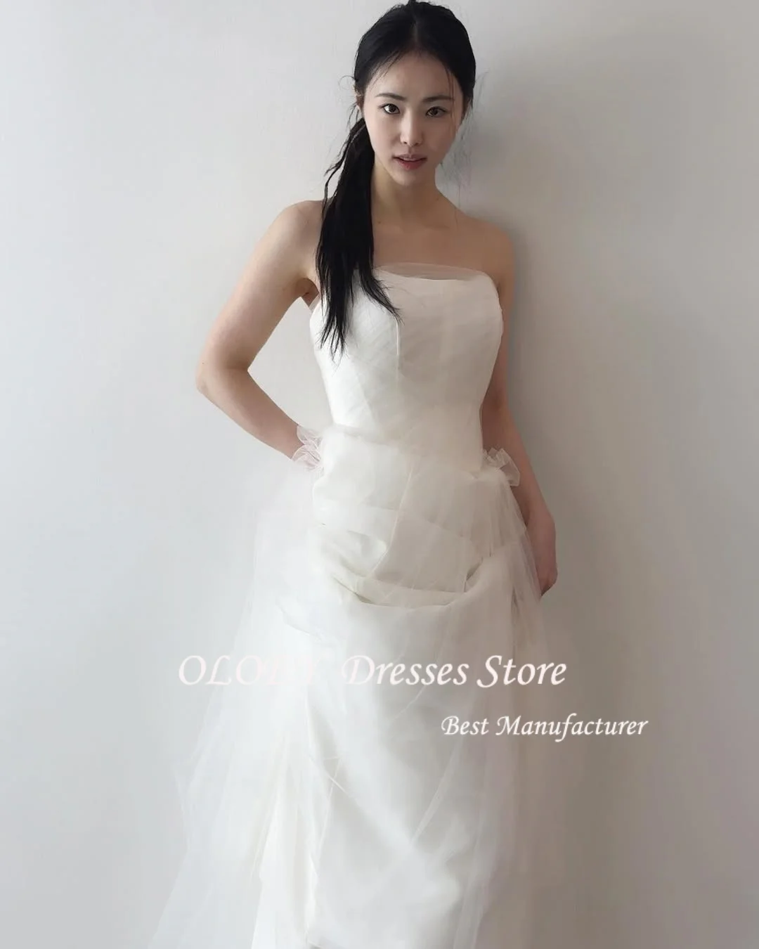 OLOEY Strapless A-lijn Eenvoudige Koreaanse Trouwjurken Zijde Tule Fotoshoot Lange Elegante Bruidsjurken Provade Innovatie