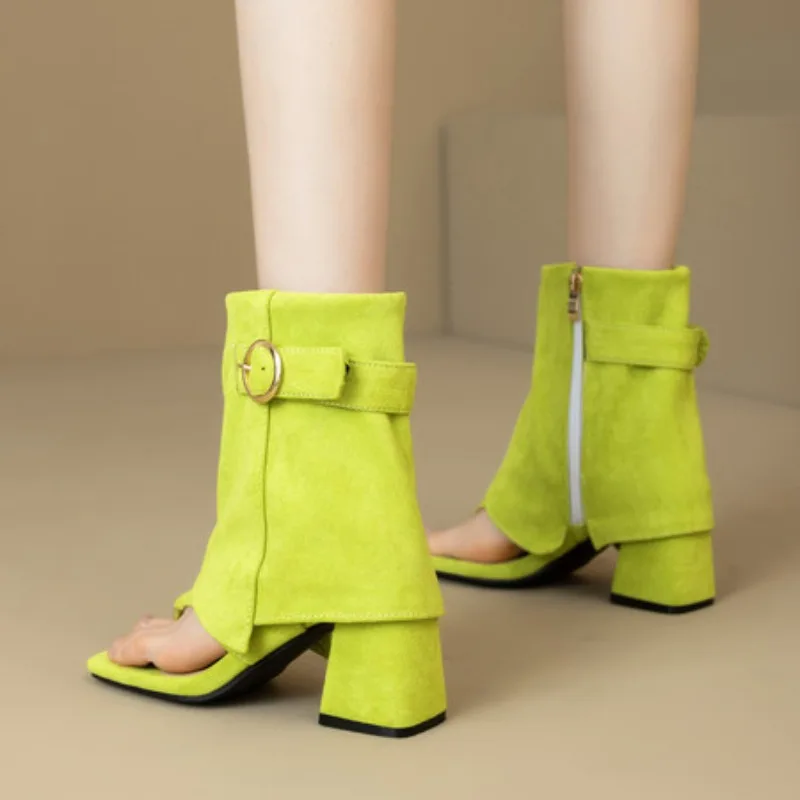 

Женские ботильоны большого размера с квадратным носком, модные универсальные повседневные рыцарские ботинки с пряжкой на ремне, женские летние крутые ботинки для подиума, новинка