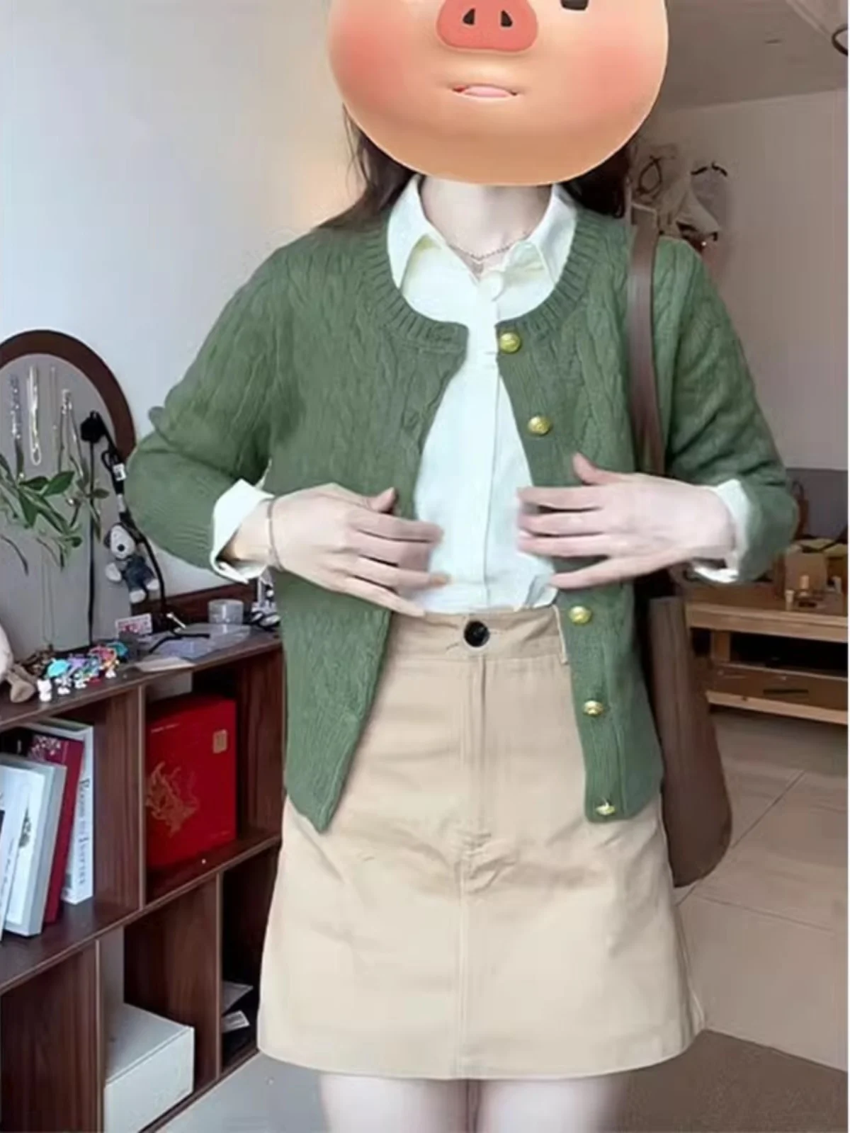 Retro Olive een Knitted ort Cardigan Women's Autumn Winter Small Size Twist Sweater Jaet Premium Feeling Top