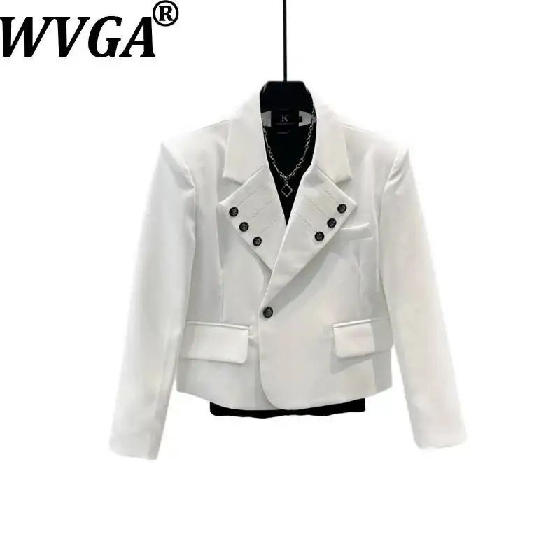 WVGA Spring Autumn New Men Unique Design High-waisted Short Blazer Trendy Personality Metal Buttons Shoulder Pads Jackets W25935