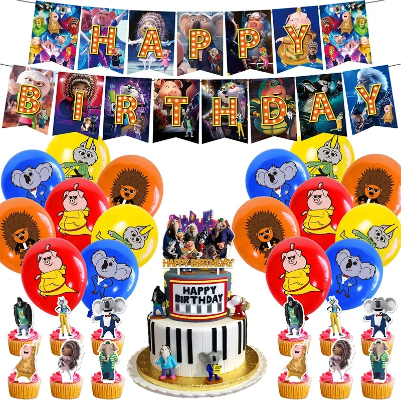 Cartoon Sing2 Thema Diy Ballonnen Feestartikelen Verjaardag Banner Latex Ballon Decoratie Taart Benodigdheden Kid Girl Cadeau