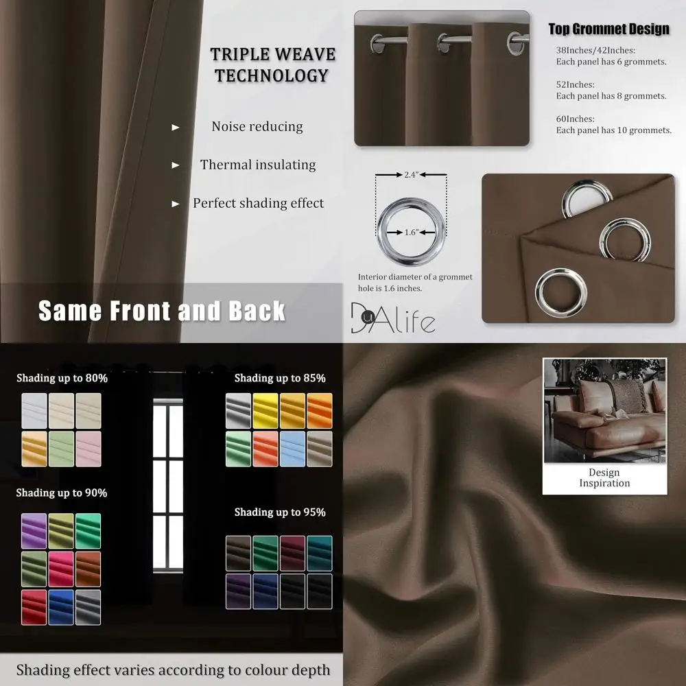 

Thermal Insulated 108 Long Brown Curtains for Bedroom, 60 Wide, Grommet Top, 2-Panel Set