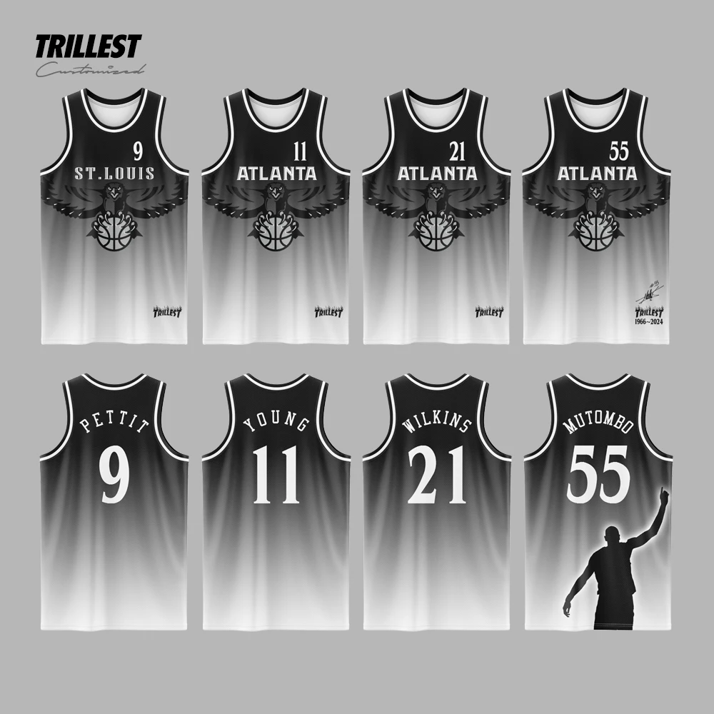 Trillest R.I.P. Dikembe Mutombo 55 Customized Atlanta City 11 Young 21 Wilkins 9 Pettit Basketball Jerseys with Any Name Number