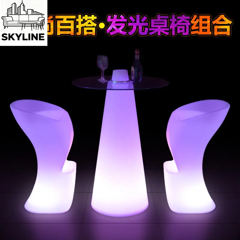 LED Luminous Bar Table Stool Set, Color Light High Counter & Side Table for Outdoor Use
